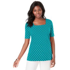 Aqua Green Dot Square Neck T-Shirt PSW-6614