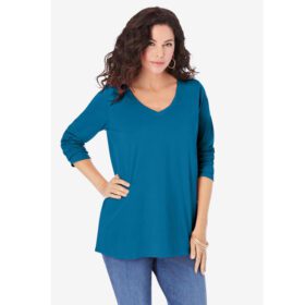 Peacock Teal Long-Sleeve V-Neck Ultimate T-Shirt PSW-6586