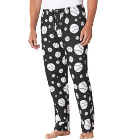 Black Baseball Cotton Flannel Pajama Pants PSM-6756