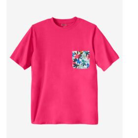 Pink Burst Floral Lightweight Crewneck Pocket T-Shirt PSM-6717