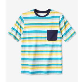 Light Teal Stripe Lightweight Pocket Crewneck T-Shirt PSM-6788