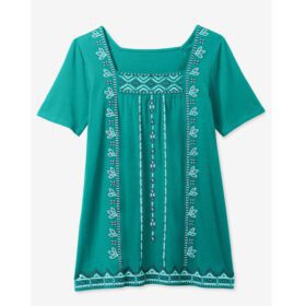 Waterfall Multi Embroidery Square Neck Tee PSW-6898