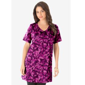 Berry Textured Leaves Short-Sleeve V Neck Ultimate Tunic PSW-6959