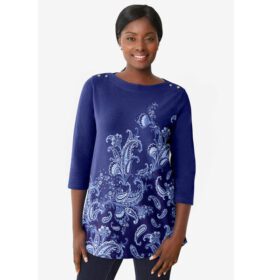 Blue Linear Paisley Boatneck Tunic PSW-6944