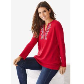 Classic Red Vine Embroidery Thermal Shirt PSW-7035