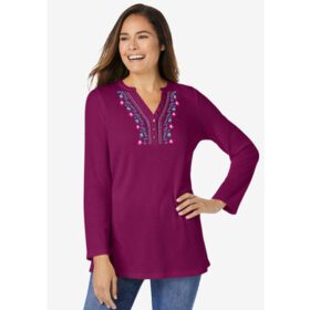 Deep Claret Vine Embroidery Thermal Shirt PSW-7036