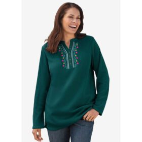 Emerald Green Vine Embroidery Thermal Shirt PSW-7037