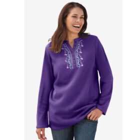 Radiant Purple Vine Embroidery Thermal Shirt PSW-7033