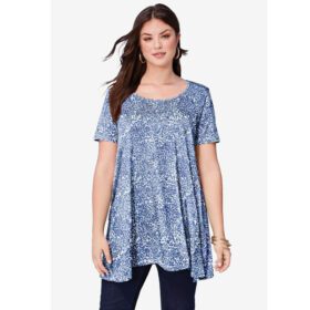 White Swirly Leaves Scoopneck Swing Ultimate Tunic PSW-6967