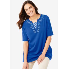 Bright Cobalt Flower Embroidery Embroidery Layered-Look Tunic PSW-7059