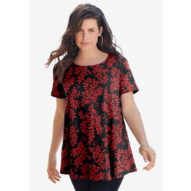 Black Red Leaves Swing Ultimate Tee with Keyhole Back PSW-7269