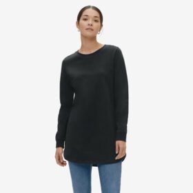 Black Sweatshirt Tunic with Shirttail Hem PSW-7278