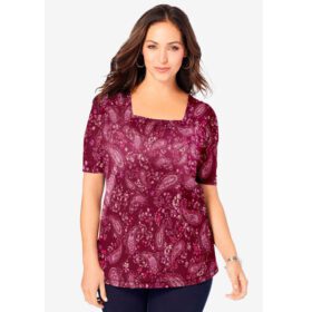 Burgundy Falling Paisley Square Neck Top PSW-7205