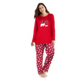 Classic Red Long Sleeve Graphic Tee PJ Set PSW-7121