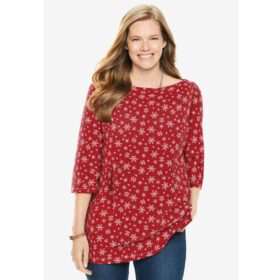 Classic Red Snowflakes Perfect Printed Boatneck Top PSW-7204
