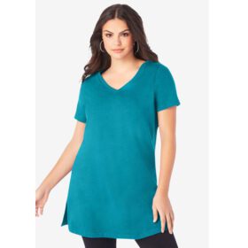 Deep Turquoise Short Sleeve V Neck Ultimate Tunic PSW-7191