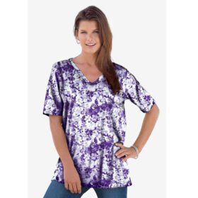Midnight Violet Graphic Floral V-Neck Ultimate Top PSW-7216