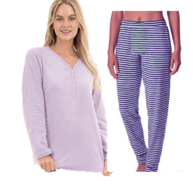 Soft Purple Stripe Long Sleeve Graphic Tee PJ Set PSW-7123