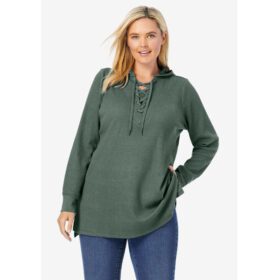 Pine Washed Thermal Lace-Up Hooded Sweatshirt PSW-7275