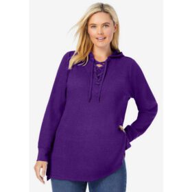 Radiant Purple Washed Thermal Lace-Up Hooded Sweatshirt PSW-7272