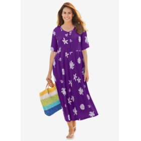 Radiant Purple Starfish Stamped Empire Waist Dress PSW-7354