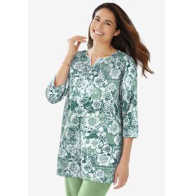 Sage Floral Patchwork Notch Neck Tunic PSW-7316