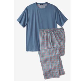 Slate Blue Plaid Jersey Knit Pajama Set PSM-7344