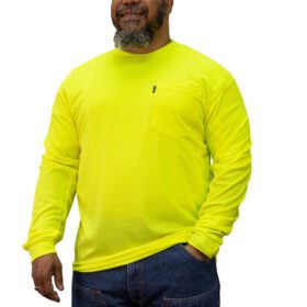 Electric Yellow Heavyweight Crewneck Long Sleeve Pocket T-Shirt PSM-7500