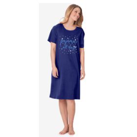 Evening Blue Printed Short Sleeve Sleepshirt PSW-7425