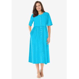 Paradise Blue Polka Dot Button Front Essential Dress PSW-7407