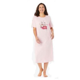 Pink Tea Cup Printed Short Sleeve Sleep Shirt PSW-7396
