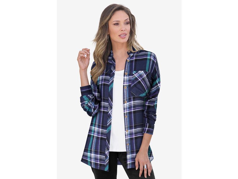 Navy Light Jade Plaid Flannel Shirt PSW-7545 | Plus Size Clothing in ...