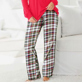 Red White Plaid Cotton Plus Size Women Flannel Pants PSW-7533