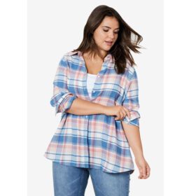 Rose Blush Plaid Flannel Shirt PSW-7542