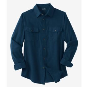 Navy Blue Solid Double-Brushed Flannel Shirt PSM-7607