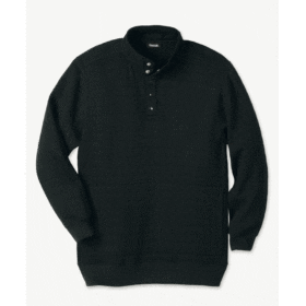 Black Quilted Henley Snapped Pullover Sweatshirt PSM-7688