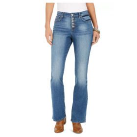 Blue Button Fly Bootcut Jeans PSW-7714