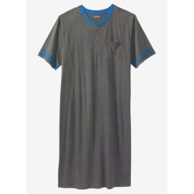 Heather Slate Grey Short Sleeve Henley Nightshirt PSM-7005