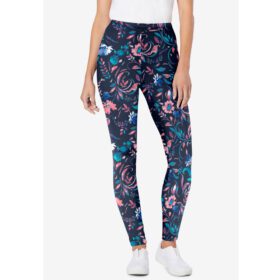 Navy Coral Multi Floral Stretch Cotton Printed Legging PSW-7797