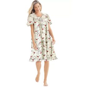Red Cardinals Short Floral Print Cotton Gown PSW-7696