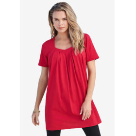 Classic Red Plus Size Woman Pleatneck Ultimate Tunic PSW-7879