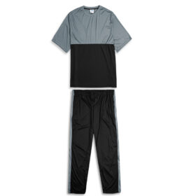 Grey Black Block Polyester Plus Size Sportswear Tracksuit PSM-7853