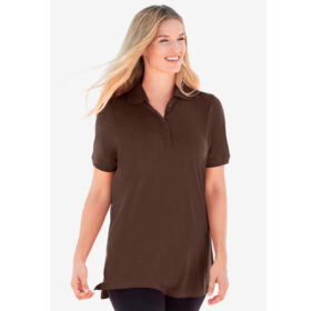 Brown Elbow Short-Sleeve Polo Tunic PSW-8163