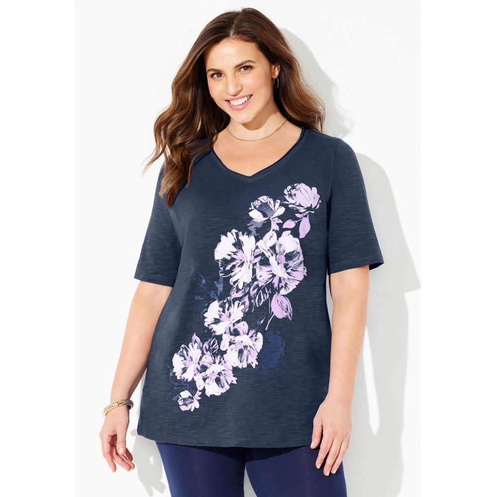 Royal Navy Floral Placement Placement Print Tee PSW-8153