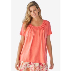 Sweet Coral Crochet-Trim Knit Top PSW-8104
