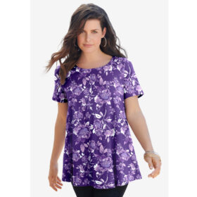 Violet Watercolor Rose Swing Ultimate Tee with Keyhole Back PSW-8171