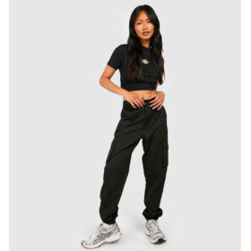 Black High Waisted Twill Cargo Joggers PSW-8194