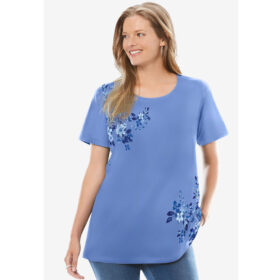 French Blue Lotus Graphic Crewneck T-Shirt PSW-8258