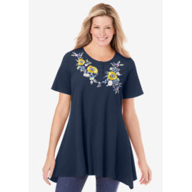 Navy Blooming Embroidery Thermal Tunic PSW-8266