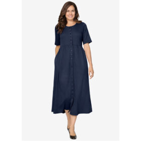 Navy Button Front Essential Dress PSW-8221
